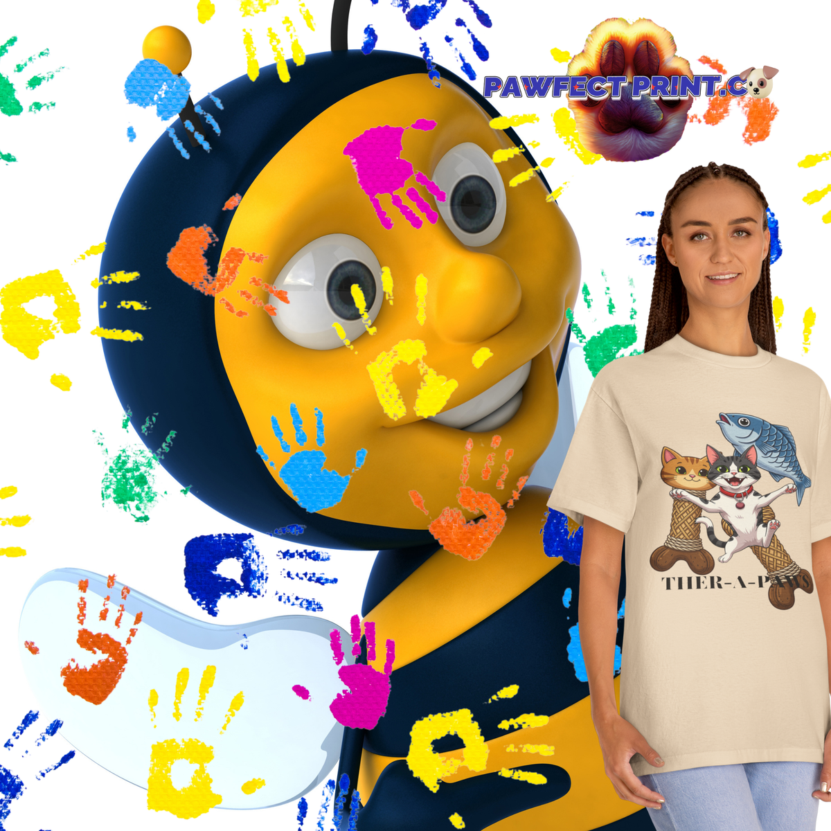 Ther-A-Paws Funny Cat and Fish Halloween T-Shirt